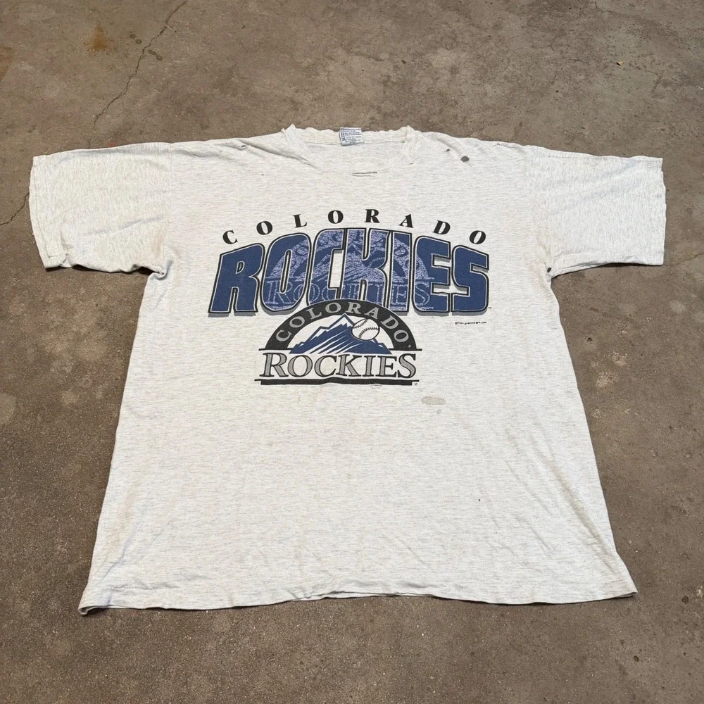 Vintage 1996 Volunteer Colorado Rockies T-Shirt Mens XL Gray MLB Distressed